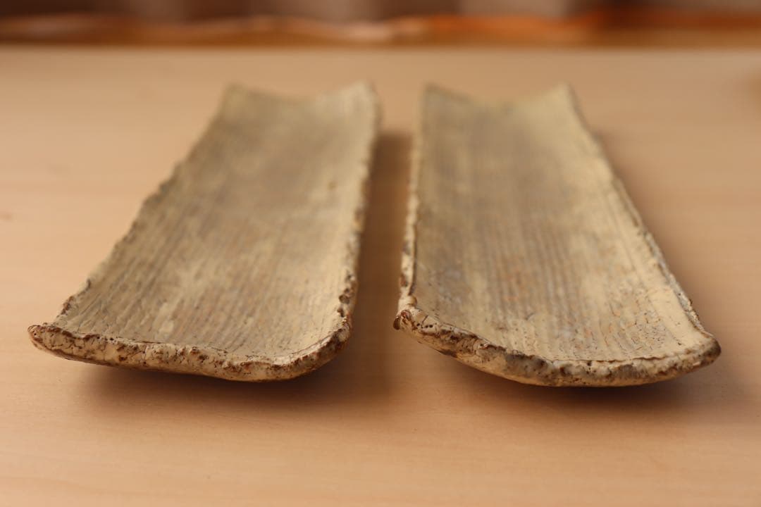 北海道 旭川 工藤和彦 作家物 粉引櫛目長方皿(細)2枚セット