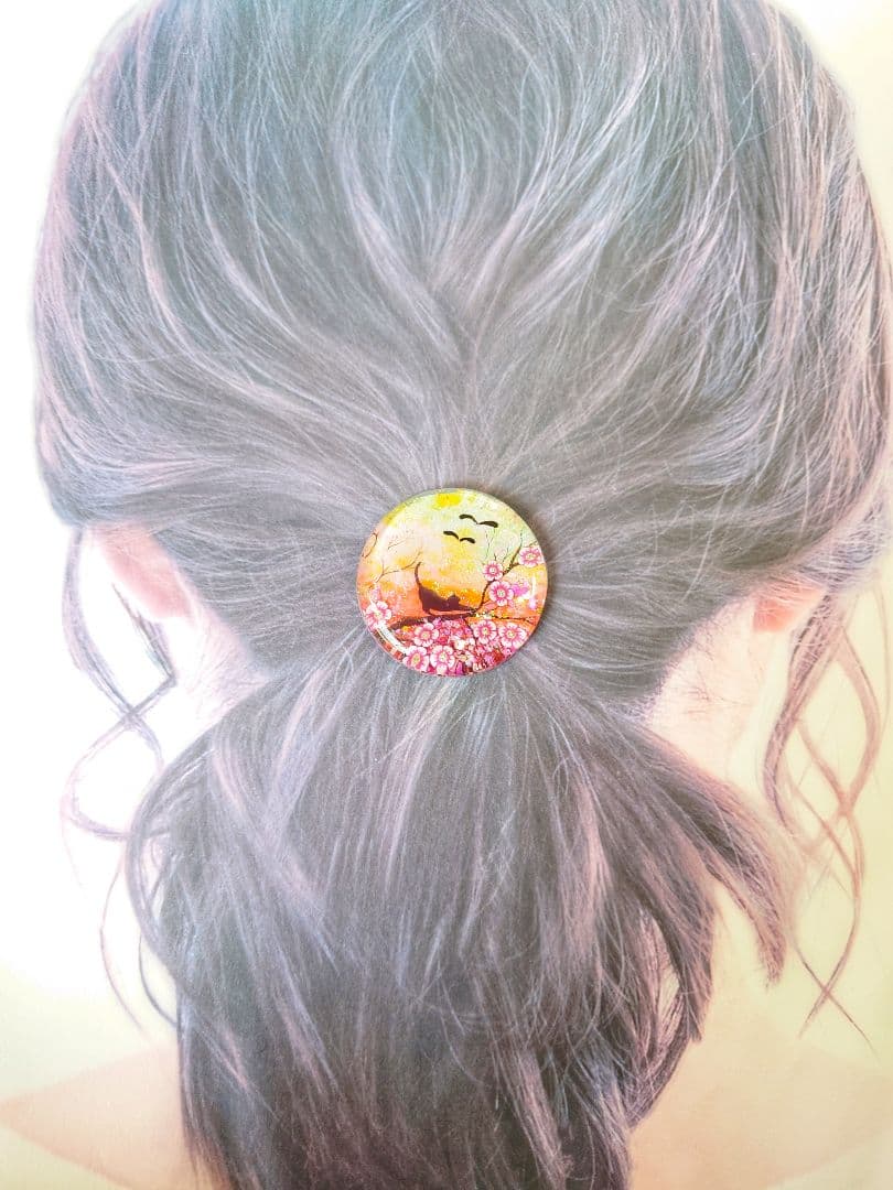 レジン　猫　ヘアゴム　ブローチ　ポニーフック　No.462