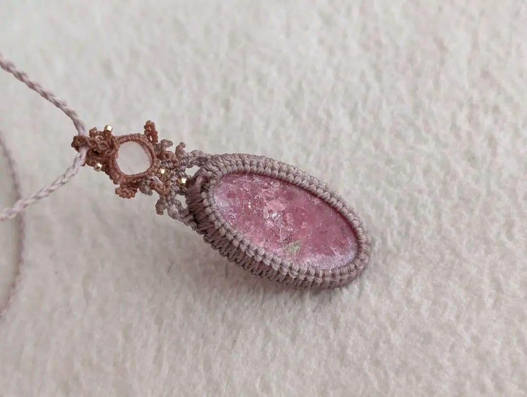 マクラメネックレス ロードナイト/ローズクォーツ