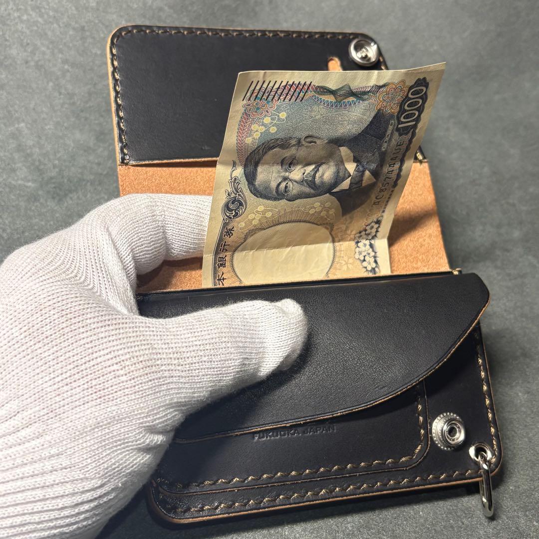 栃木レザー ショートトラッカーウォレット ブラック 黒 コンチョ コンパクト