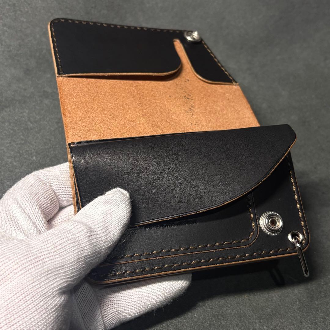 栃木レザー ショートトラッカーウォレット ブラック 黒 コンチョ コンパクト
