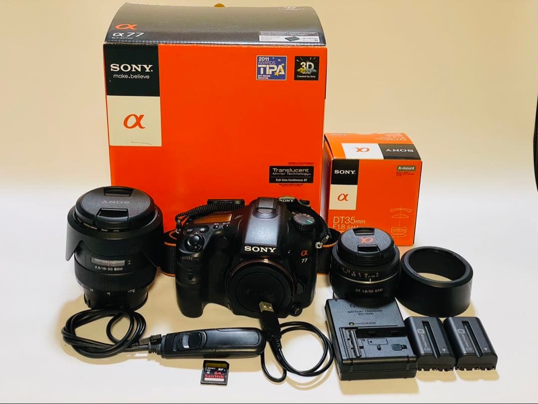 値下げ中）α77 SLT-A77VQ ズームレンズキット+単焦点レンズ、他セット