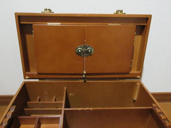 木製コスメメイクボックス三面鏡化粧箱ドレッサーアンティークヴィンテージ昭和レトロ