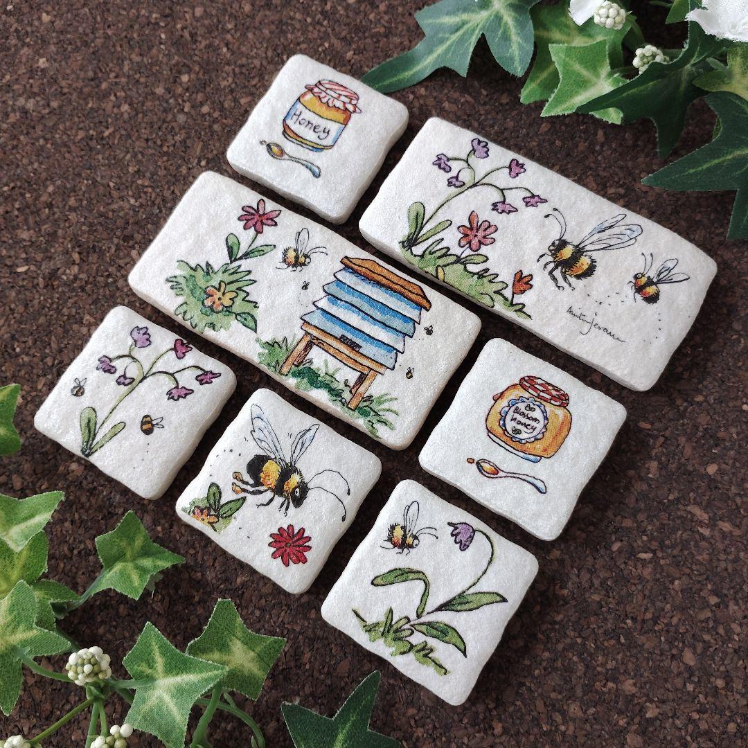 レンガ調タイル(蜂蜜 蜜蜂)デコパージュ　ハニー　養蜂箱　花柄　キッチンタイル