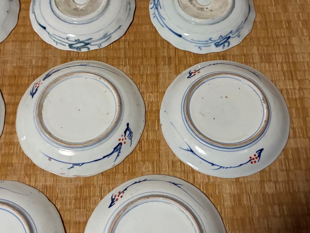 古伊万里 伊万里 染付 色絵 金彩 中皿 平皿 盛皿 八枚揃い まとめて 時代物
