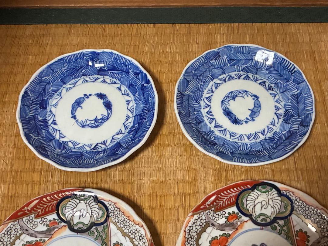 古伊万里 伊万里 染付 色絵 金彩 中皿 平皿 盛皿 八枚揃い まとめて 時代物