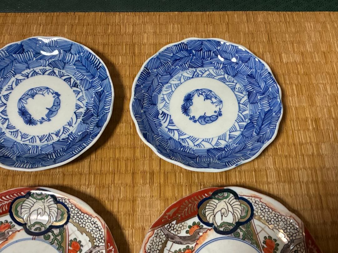 古伊万里 伊万里 染付 色絵 金彩 中皿 平皿 盛皿 八枚揃い まとめて 時代物