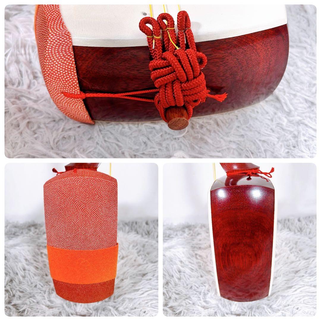 【良品】長唄三味線　中棹　花梨　　丸打胴　本皮　皮破れなし　天神欠けなし　合金