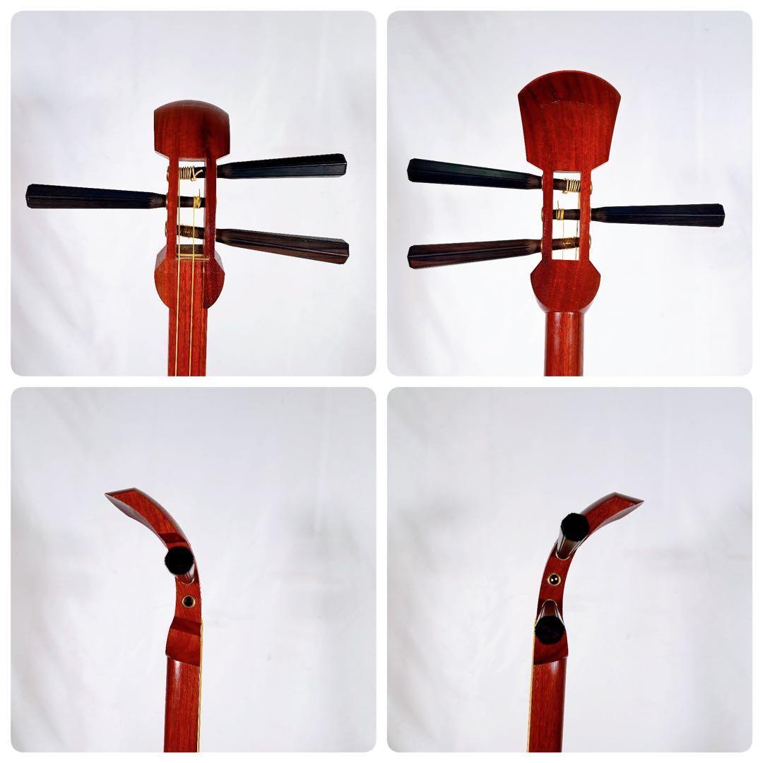 【良品】長唄三味線　中棹　花梨　　丸打胴　本皮　皮破れなし　天神欠けなし　合金