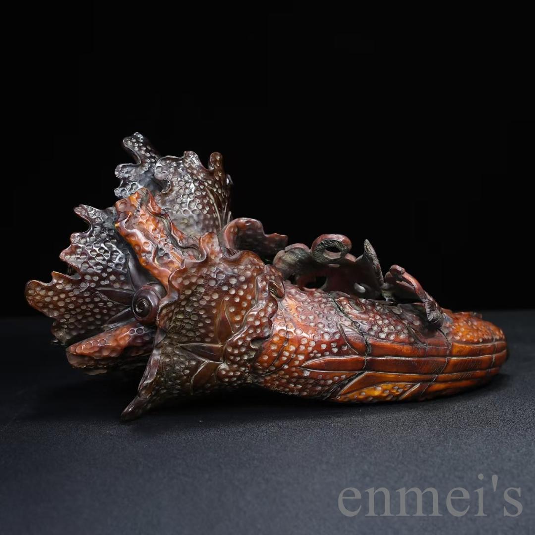 中国古美術『珍藏 牛角彫刻 百財白菜置物』彫刻美術 極細工 古玩 骨董 古美味