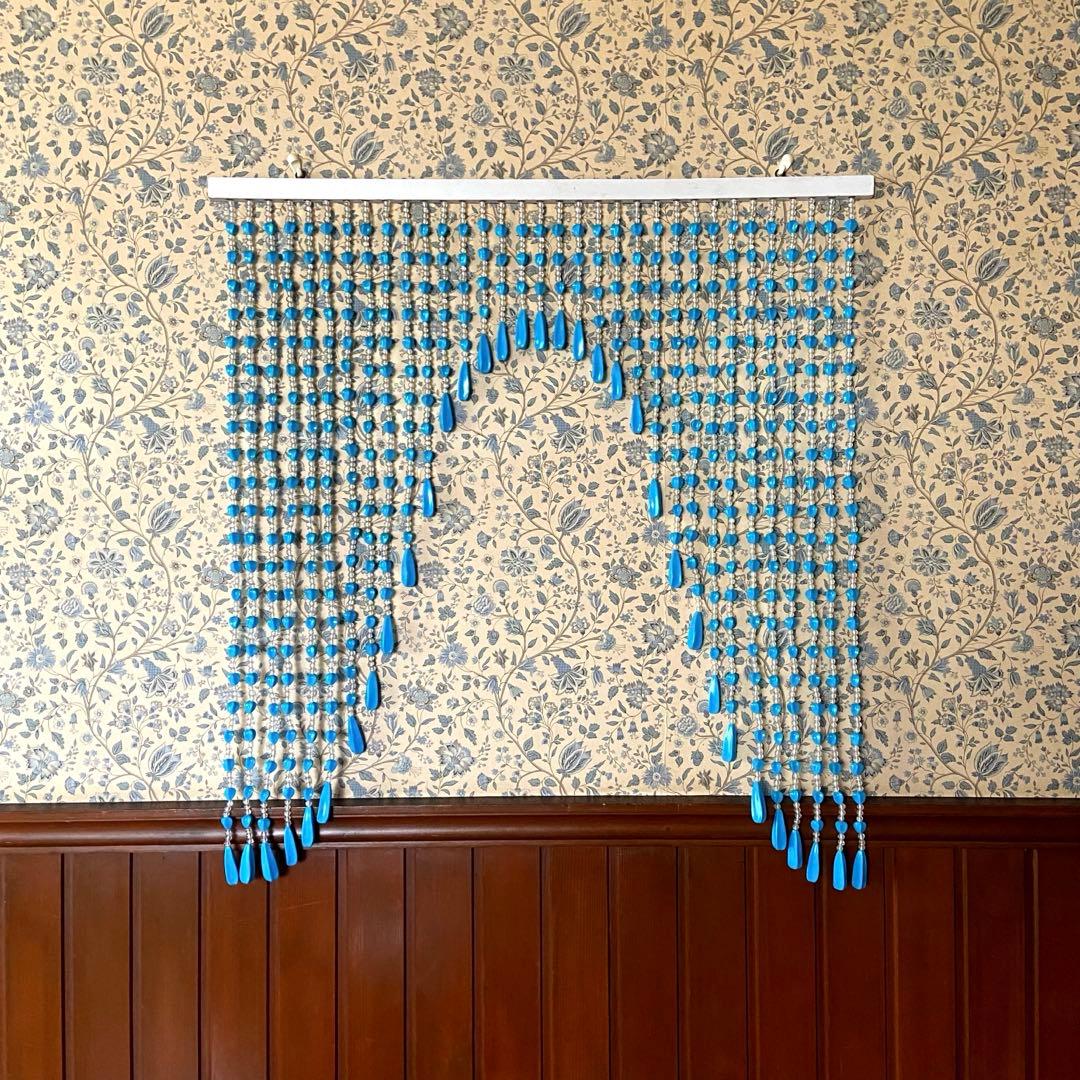 昭和レトロ　ビーズのれん　当時物　レトロポップ　ブルー