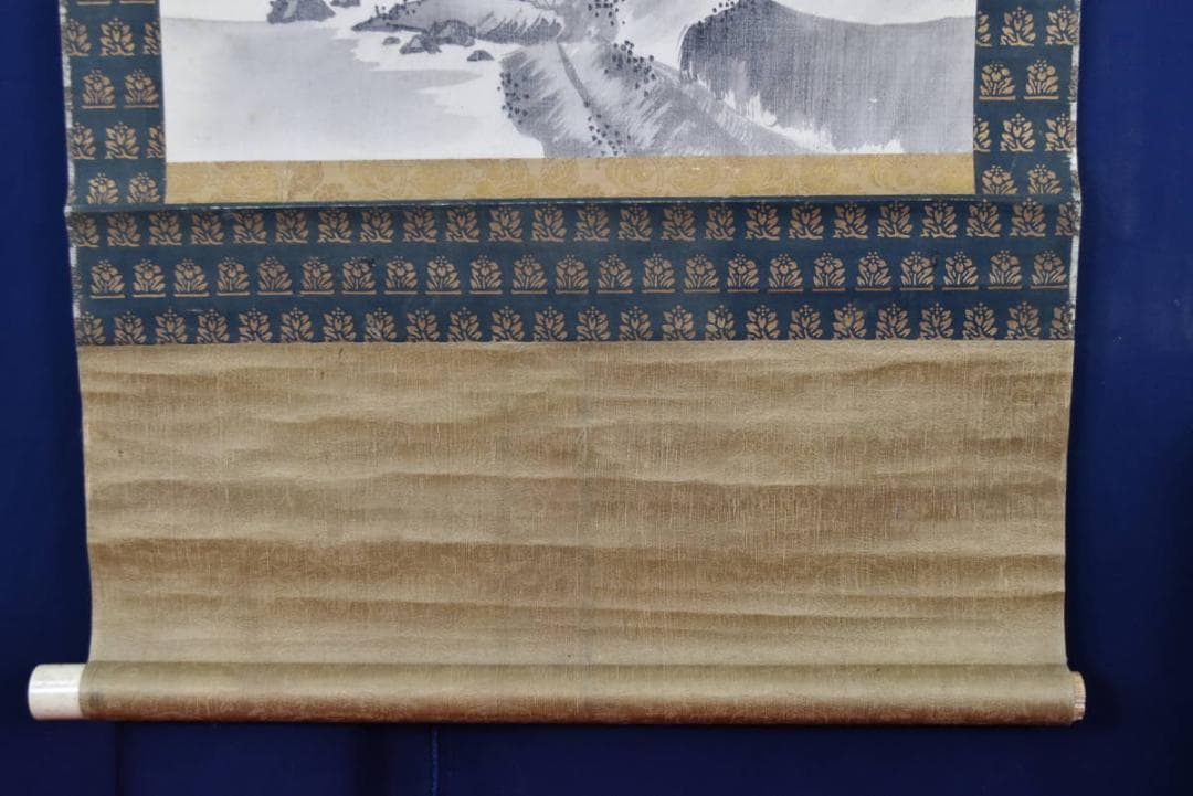 【複製】橋本雅邦/湖畔独釣図/山水図/釣舟図/工芸品/掛軸☆宝船☆AB-420