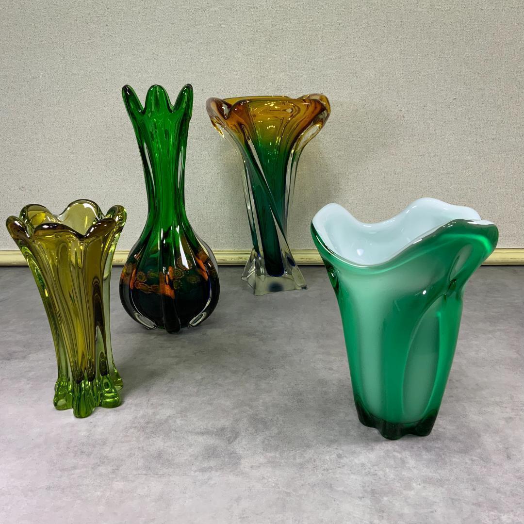 ジャパン ヴィンテージ ガラス ベース グリーン 緑 花器 花瓶 ビンテージ