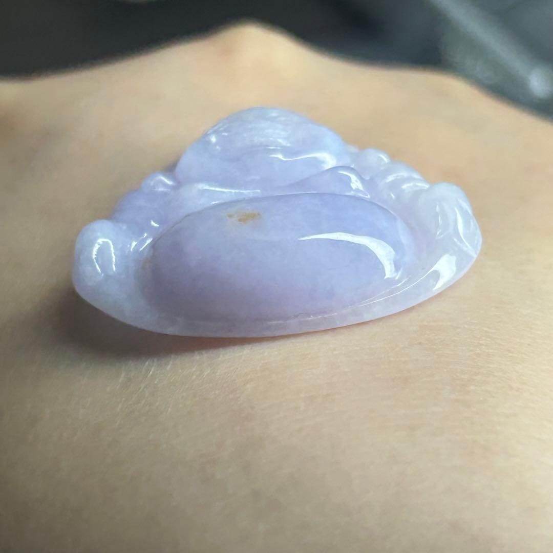 本翡翠ペンダント　ピンクラベンダー　布袋様　ミャンマー産　k18 無含浸　無着色