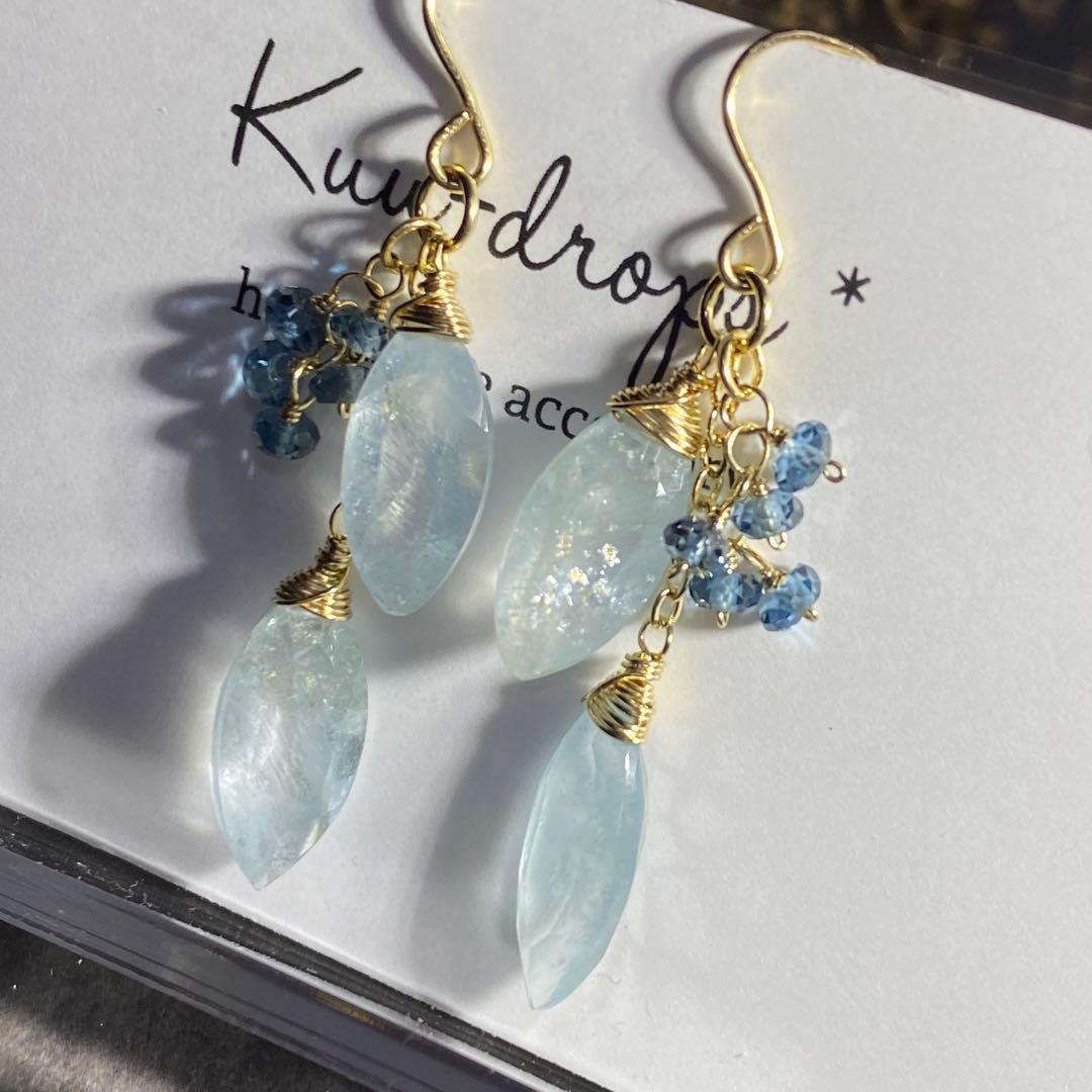 シンデレラアクアマリン＆ロンドンブルートパーズ✴︎14kgfピアスP316