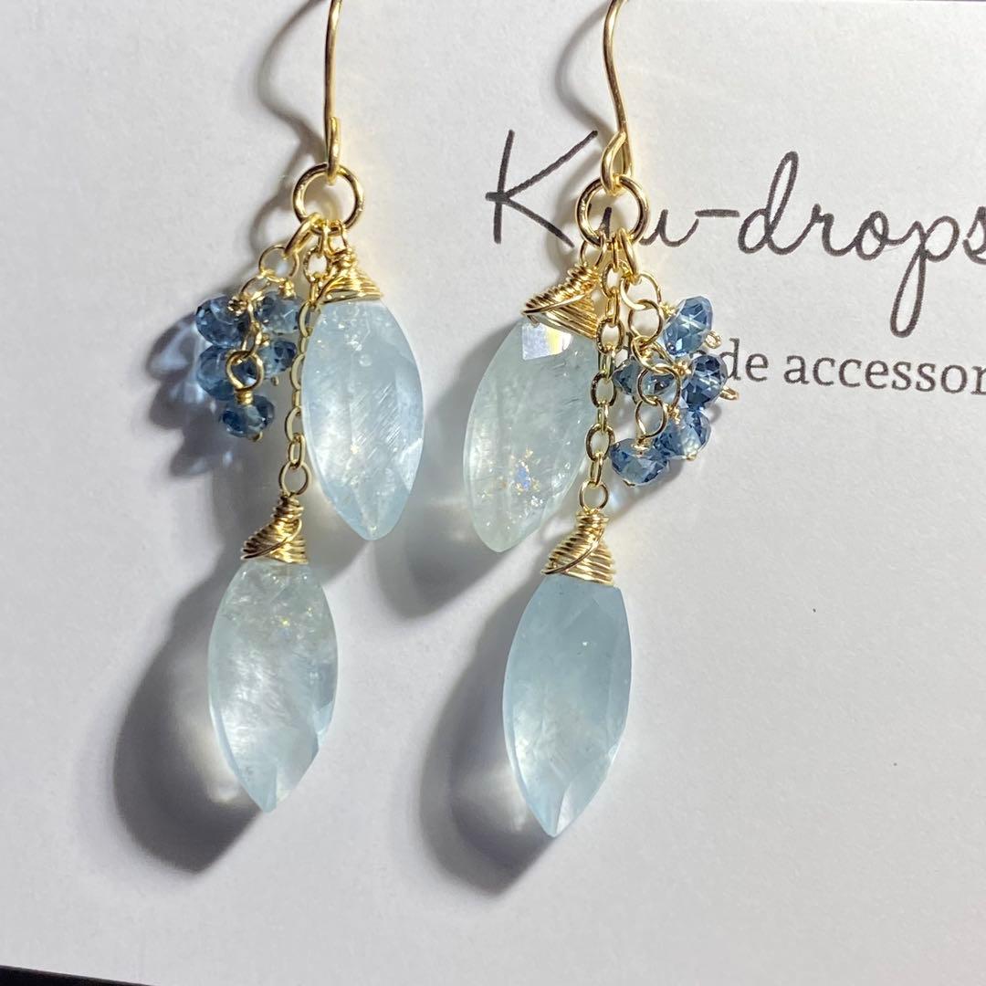 シンデレラアクアマリン＆ロンドンブルートパーズ✴︎14kgfピアスP316