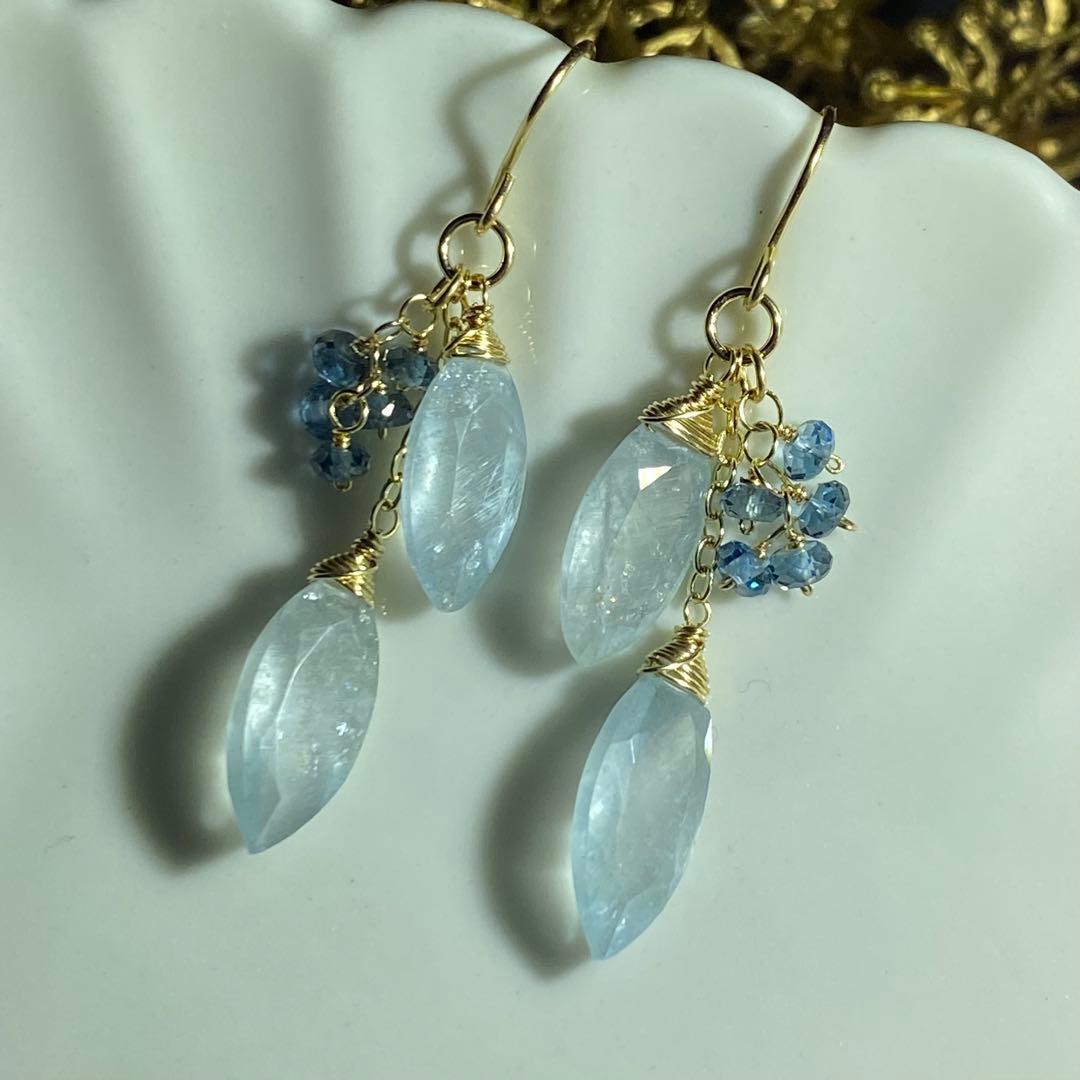 シンデレラアクアマリン＆ロンドンブルートパーズ✴︎14kgfピアスP316