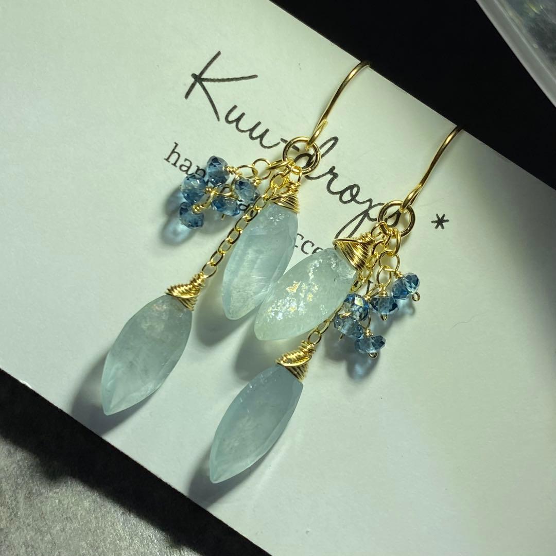 シンデレラアクアマリン＆ロンドンブルートパーズ✴︎14kgfピアスP316