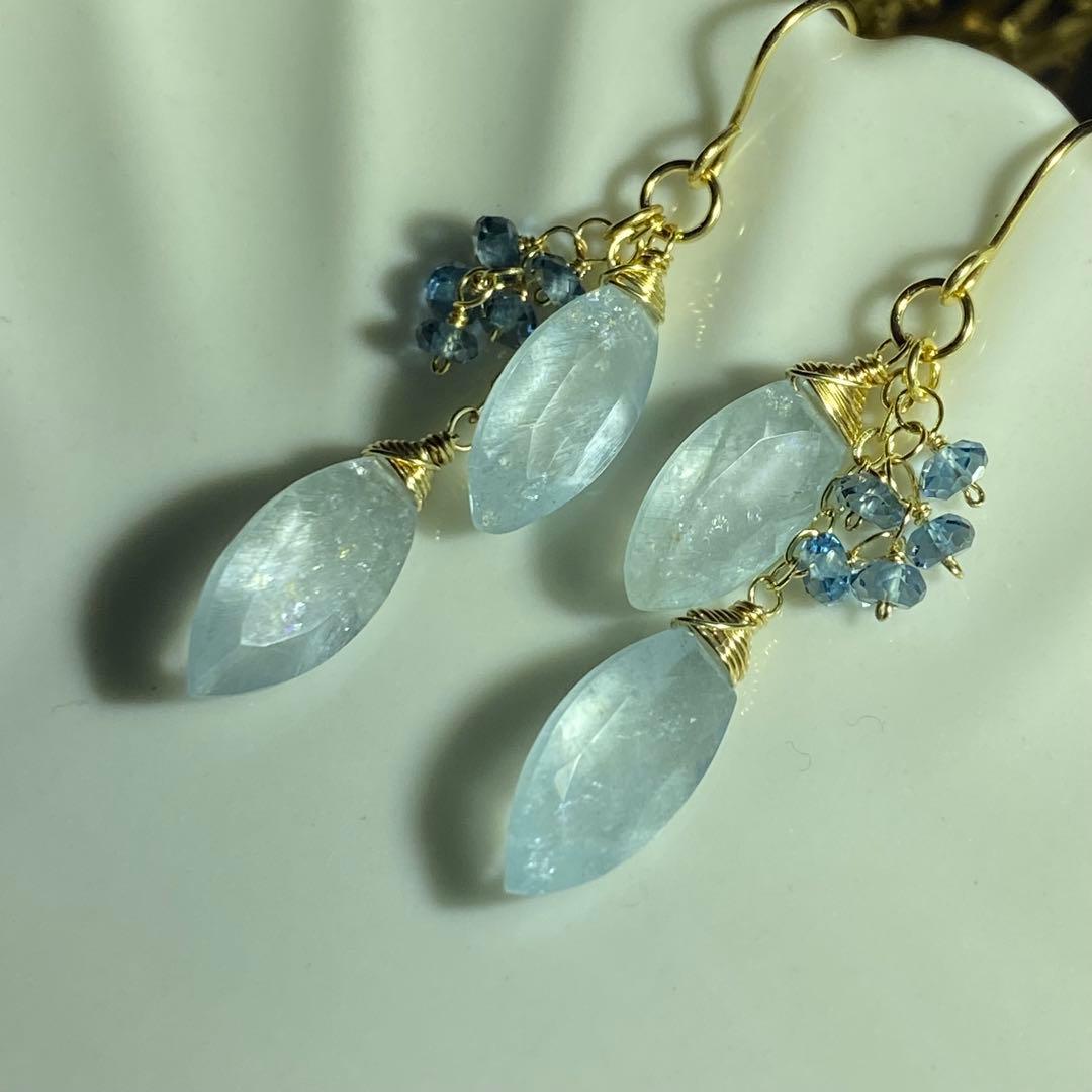 シンデレラアクアマリン＆ロンドンブルートパーズ✴︎14kgfピアスP316