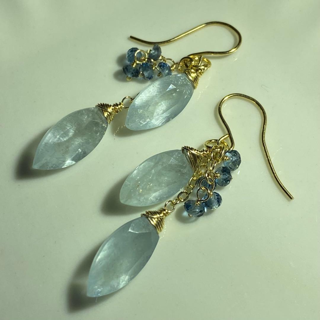 シンデレラアクアマリン＆ロンドンブルートパーズ✴︎14kgfピアスP316