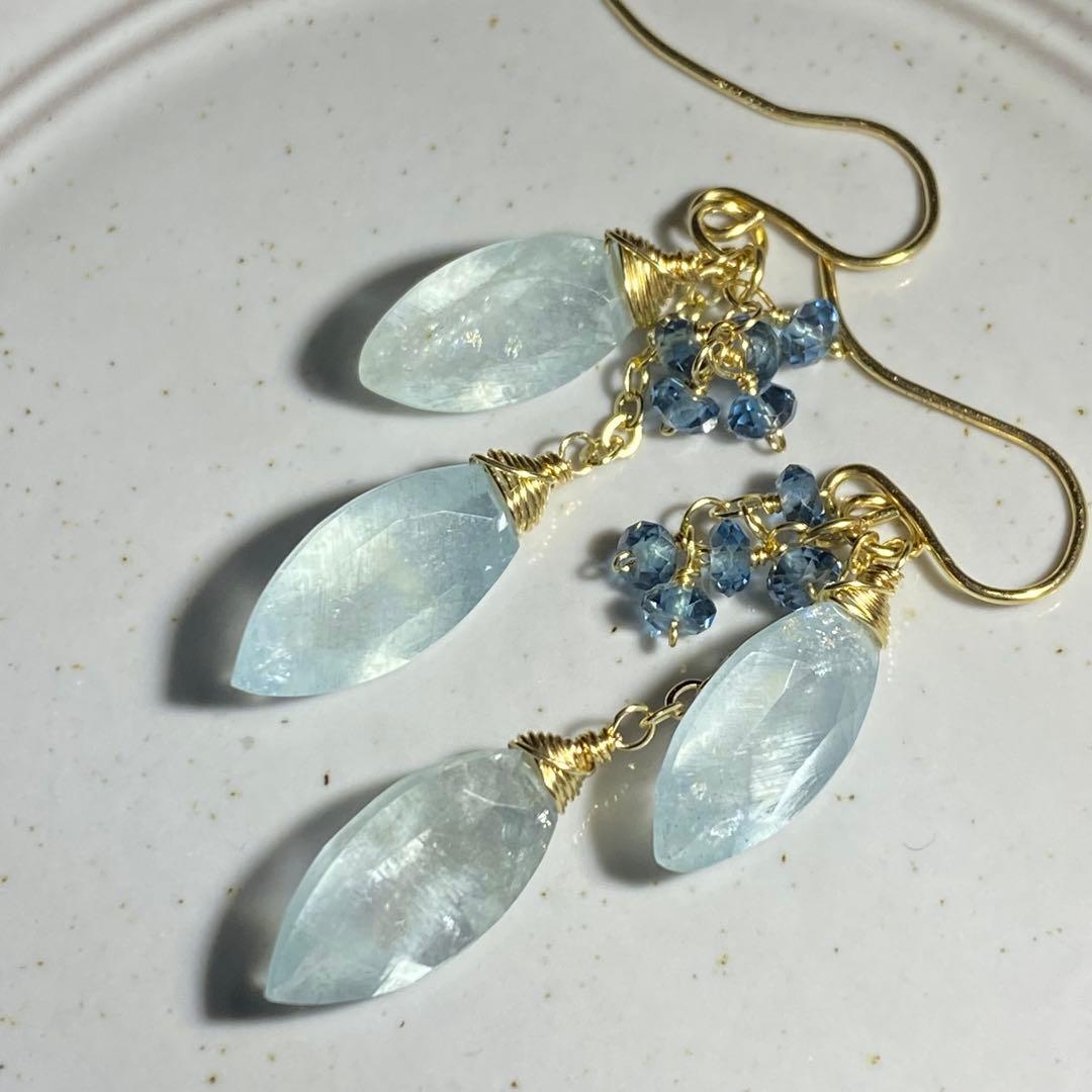 シンデレラアクアマリン＆ロンドンブルートパーズ✴︎14kgfピアスP316