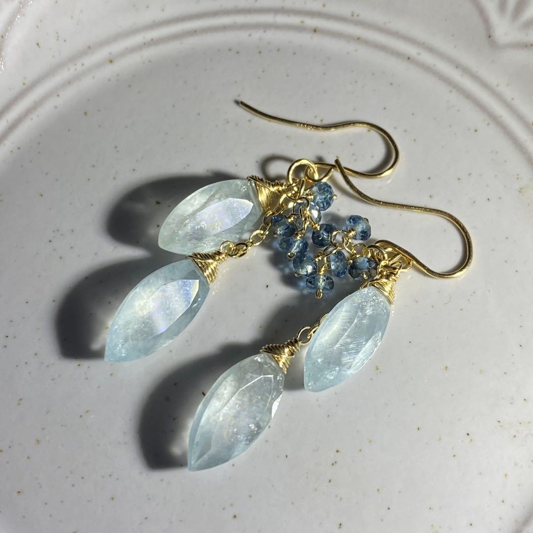 シンデレラアクアマリン＆ロンドンブルートパーズ✴︎14kgfピアスP316