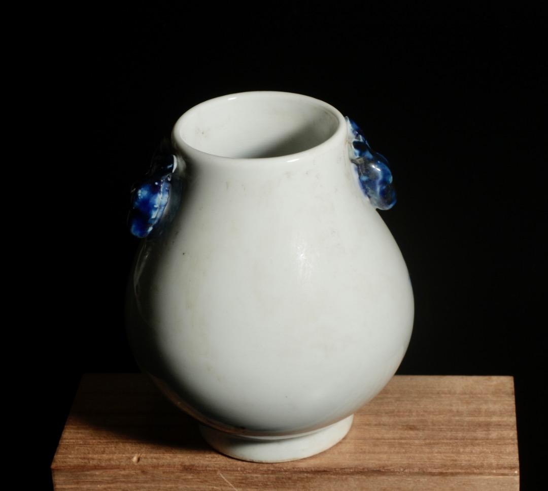 中古 青花 釉里紅 人物図 鹿耳小瓷尊 小壺 中国美術 CL0037