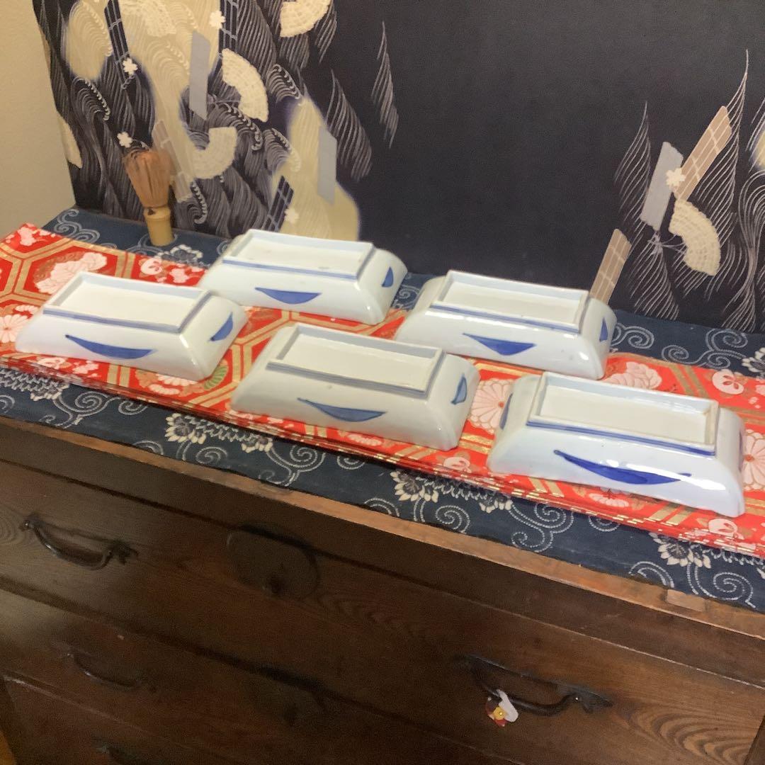 古伊万里　長皿　長方皿　山水楼閣　絵皿　5客　李朝・輪島・九谷焼・輪島塗好き