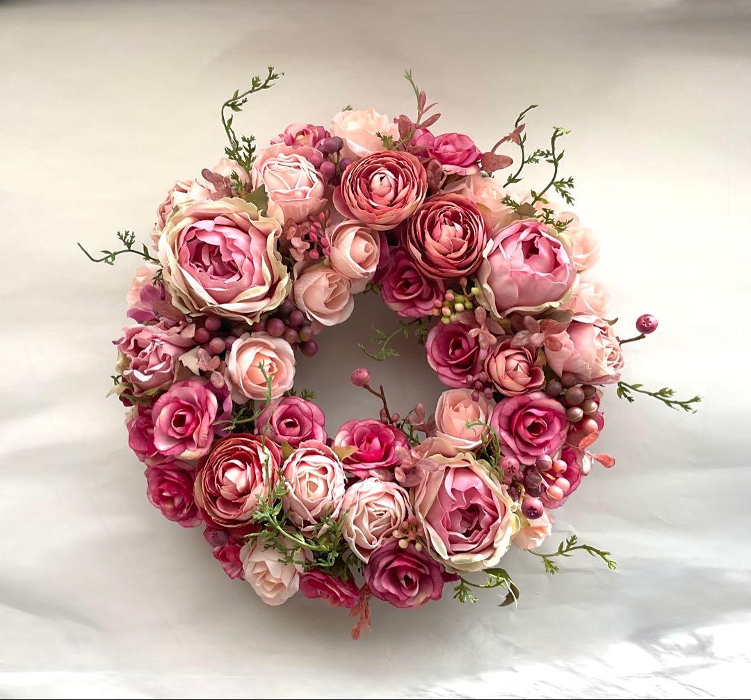 フラワーリース　薔薇　ピンク