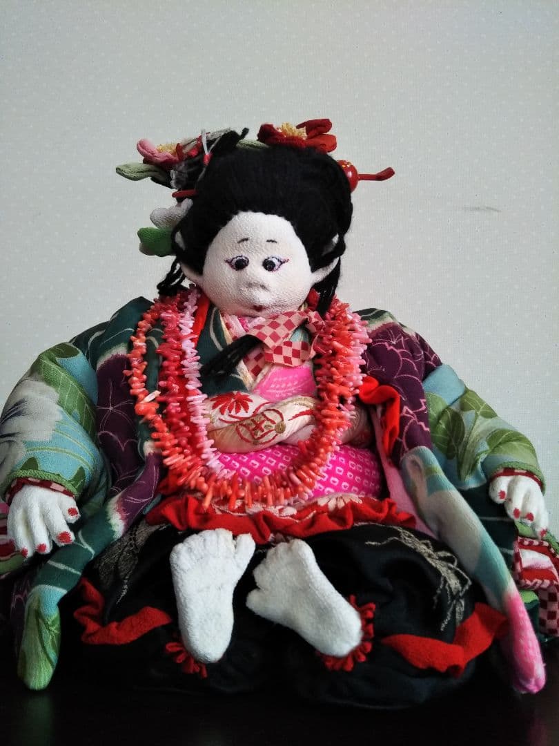 手作り　ぶす姫　人形　古布　珊瑚