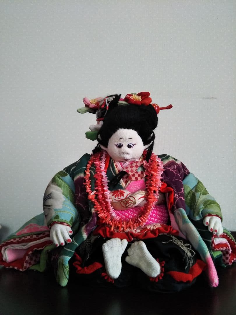 手作り　ぶす姫　人形　古布　珊瑚