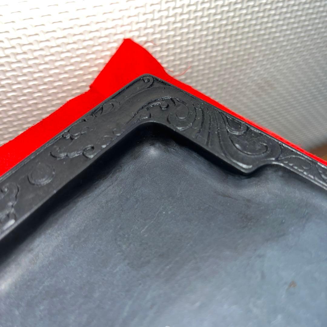 ⭕️端渓硯　彫刻入り長方研　41mmと分厚い作品　石紋綺麗