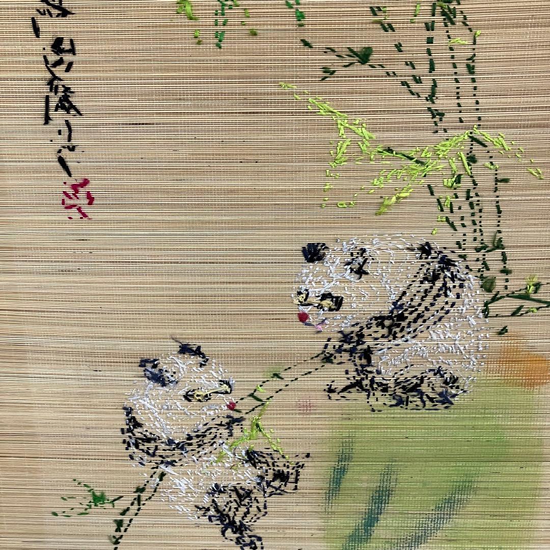 【希少】パンダ 竹簾 掛け軸 竹林 熊猫戯竹 縁起物 中華美術 壁掛け 簾