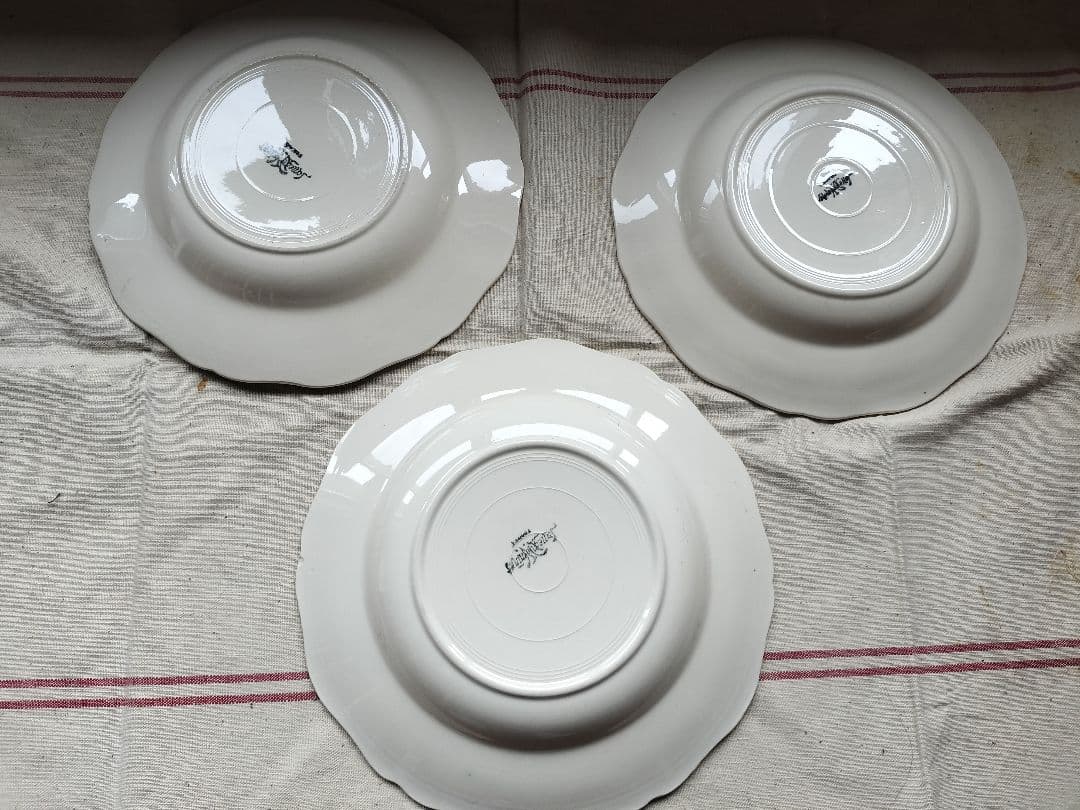 アンティーク　フランス　模様付き　サルグミンヌ　花リム深皿 3枚セット