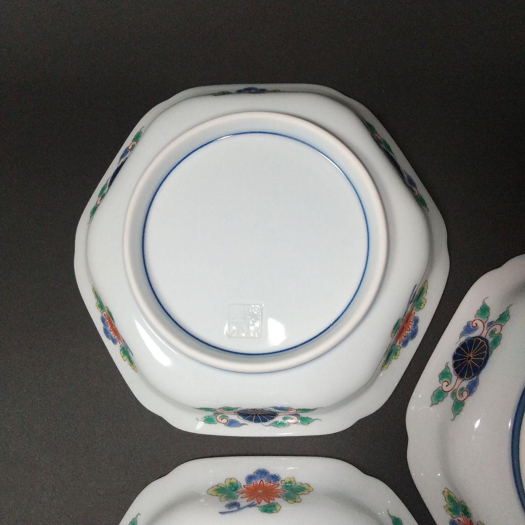 未使用品 有田焼 幸楽窯 錦色絵山水 銘々皿 中皿 六角皿 14㎝ 古伊万里文