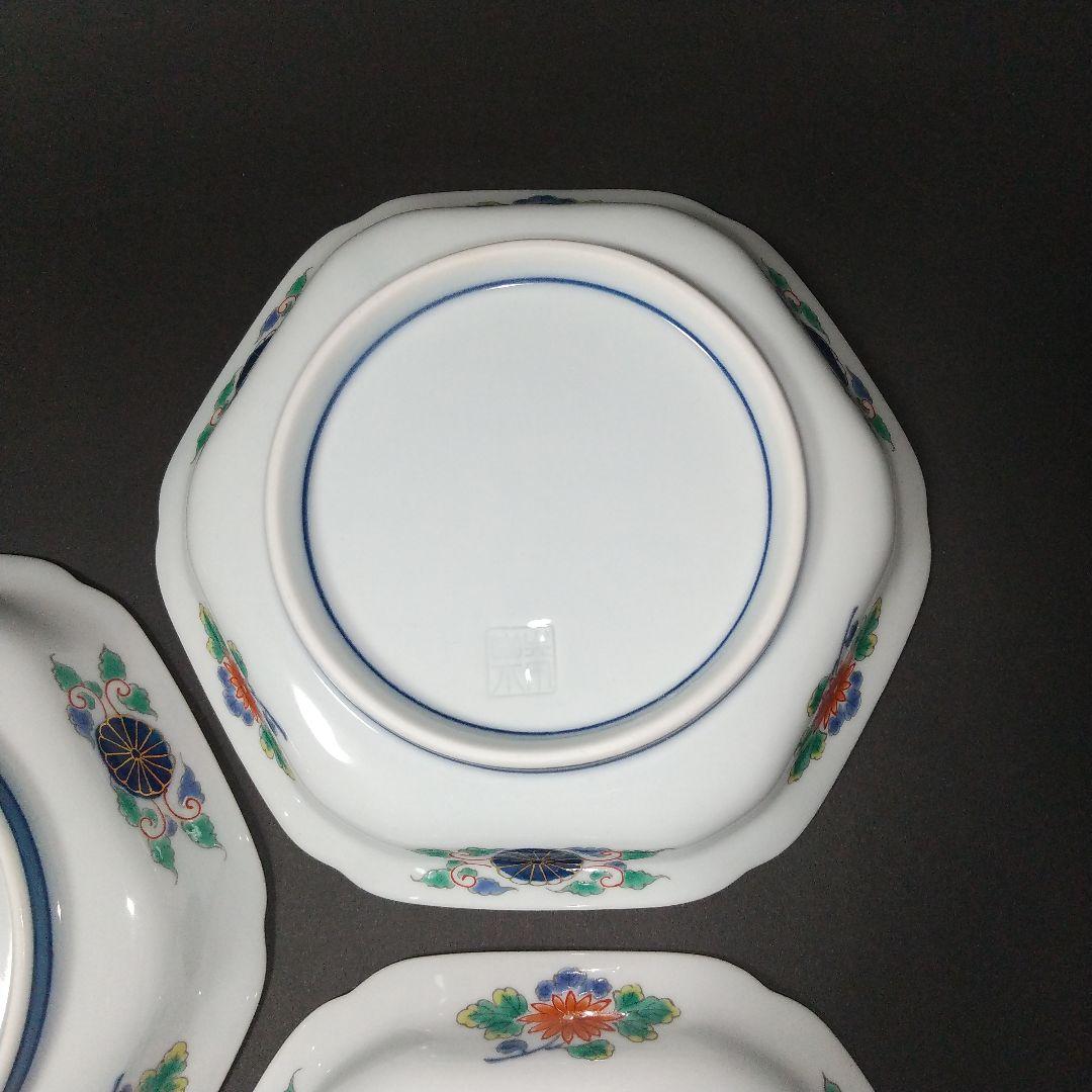 未使用品 有田焼 幸楽窯 錦色絵山水 銘々皿 中皿 六角皿 14㎝ 古伊万里文
