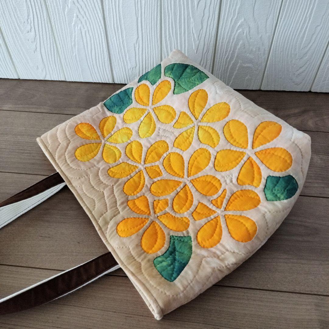 ハワイアンキルト　トートバッグ　プルメリア　ハンドメイド