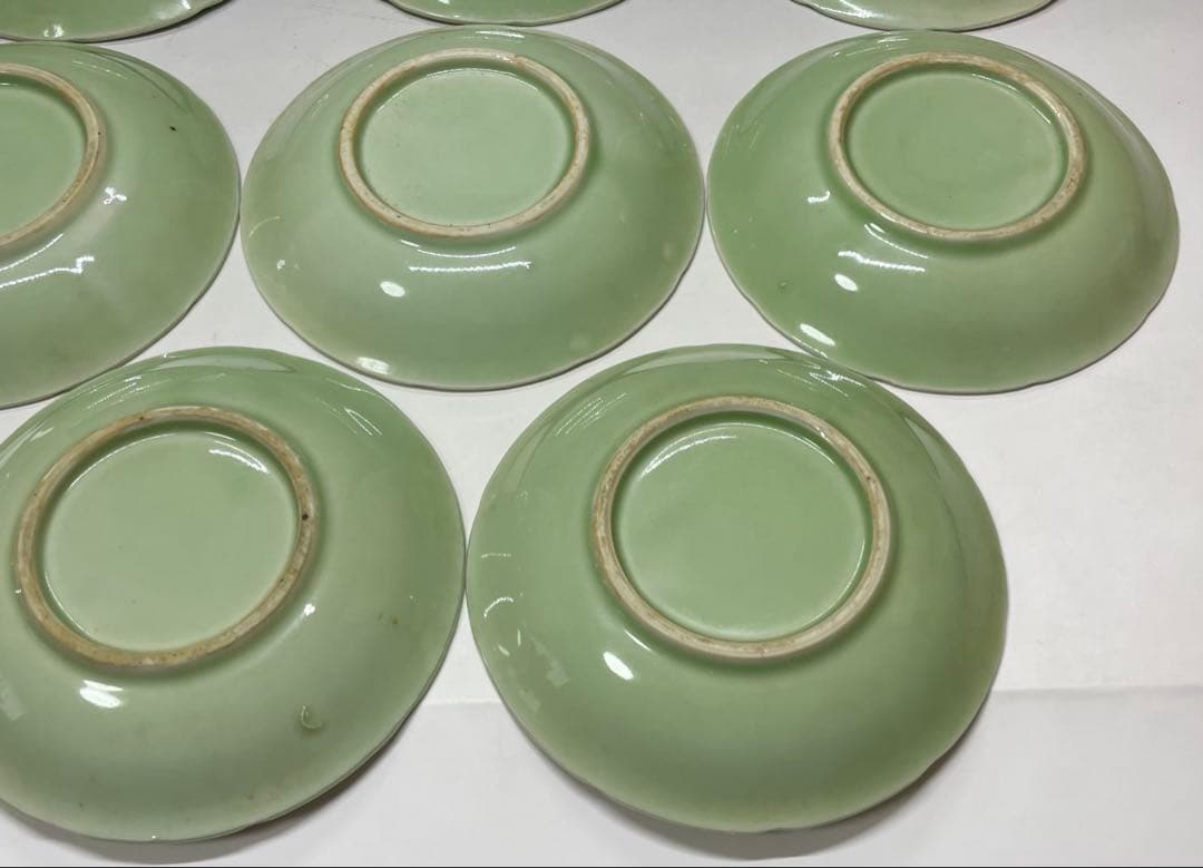 古伊万里　青磁　金魚図　豆皿　小皿　15客　江戸時代　b8907