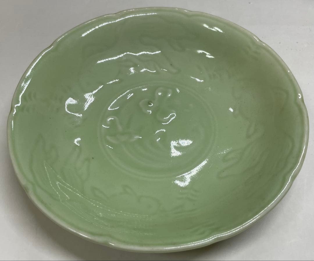 古伊万里　青磁　金魚図　豆皿　小皿　15客　江戸時代　b8907