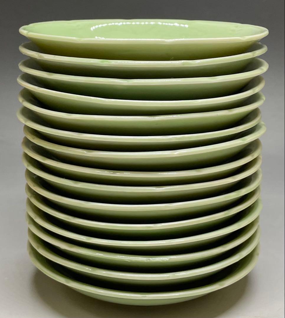 古伊万里　青磁　金魚図　豆皿　小皿　15客　江戸時代　b8907