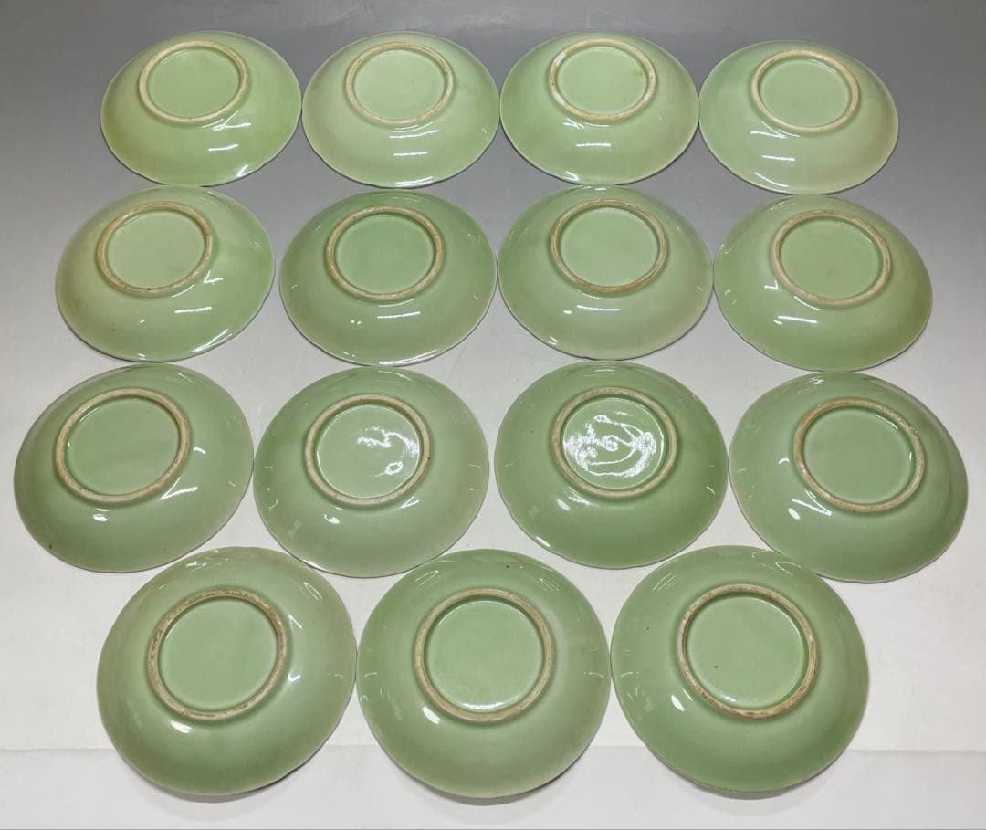 古伊万里　青磁　金魚図　豆皿　小皿　15客　江戸時代　b8907