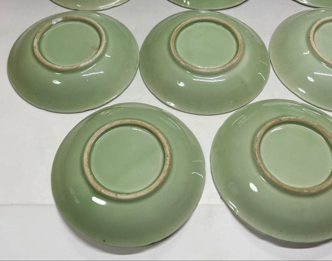 古伊万里　青磁　金魚図　豆皿　小皿　15客　江戸時代　b8907