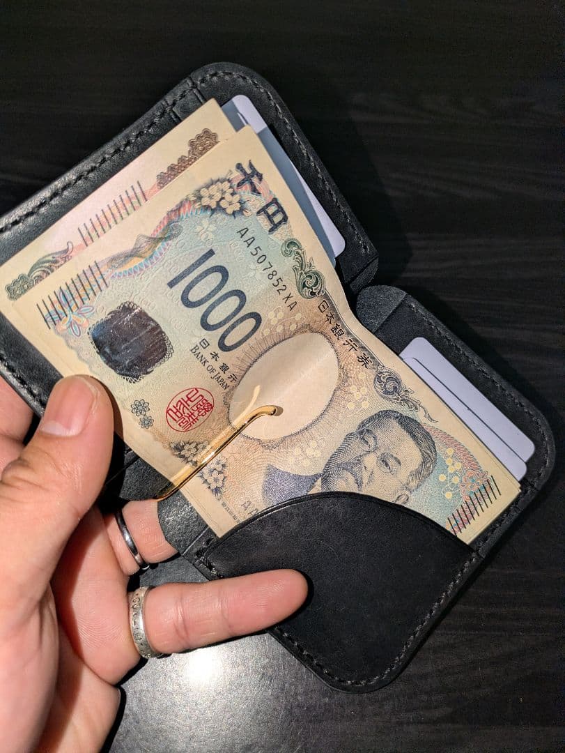 イタリアンレザー マネークリップ コンパクトウォレット 総手縫い ハンドメイド