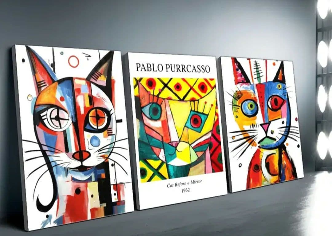 【額入り】超軽量 パブロ・ピカソ 猫のアート 3点セット