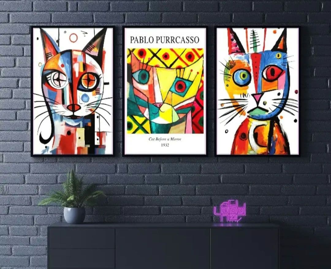 【額入り】超軽量 パブロ・ピカソ 猫のアート 3点セット