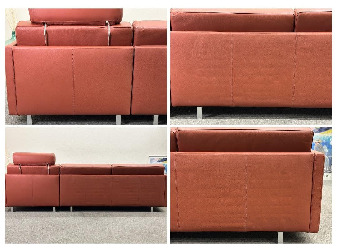 ■HUKLA■MURET　カウチソファ　3人掛け　レザー　モダン　赤茶　レザー