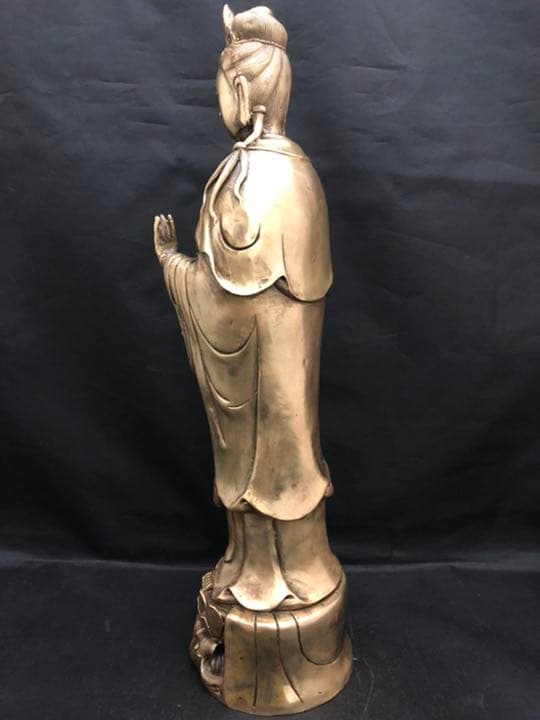 観音 菩薩 黄銅製 仏像 彫刻 置物 開運 風水 骨董 古美術 アンティーク