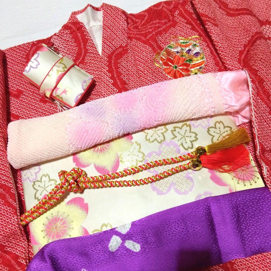 正絹綸子☆本総絞り＆金駒刺繡☆済んだ鈴の音に良縁祈願を込めて☆7歳七五三向け祝着