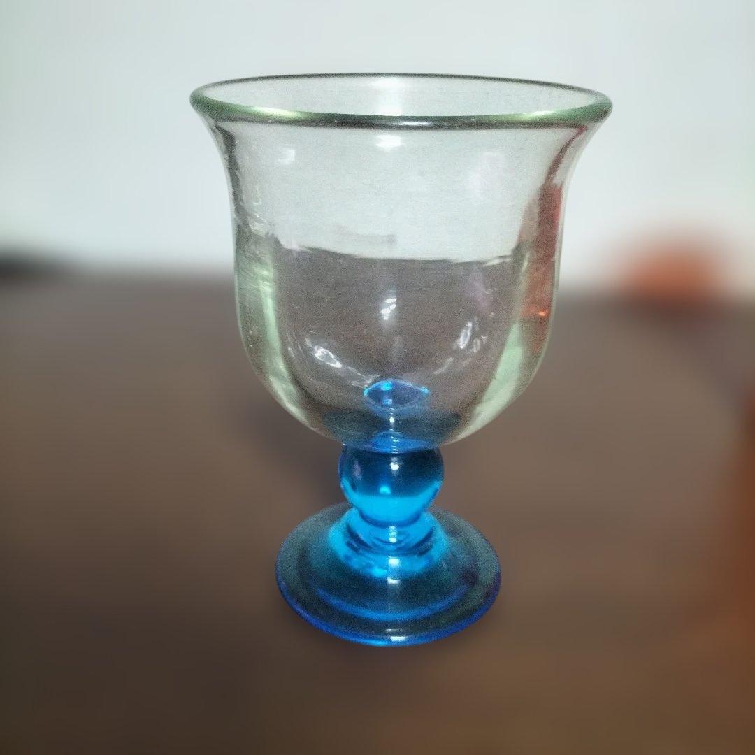レトロ　氷コップ　ガラス製 脚付きカップ 透明・青　3点