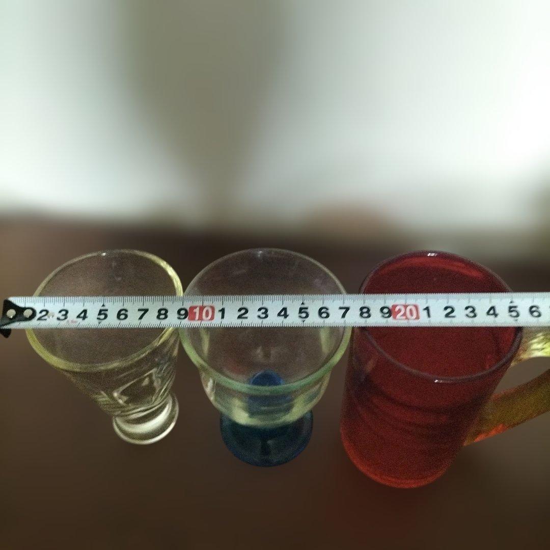 レトロ　氷コップ　ガラス製 脚付きカップ 透明・青　3点